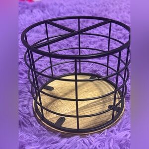 Black Metal Wire Basket with Wooden Base